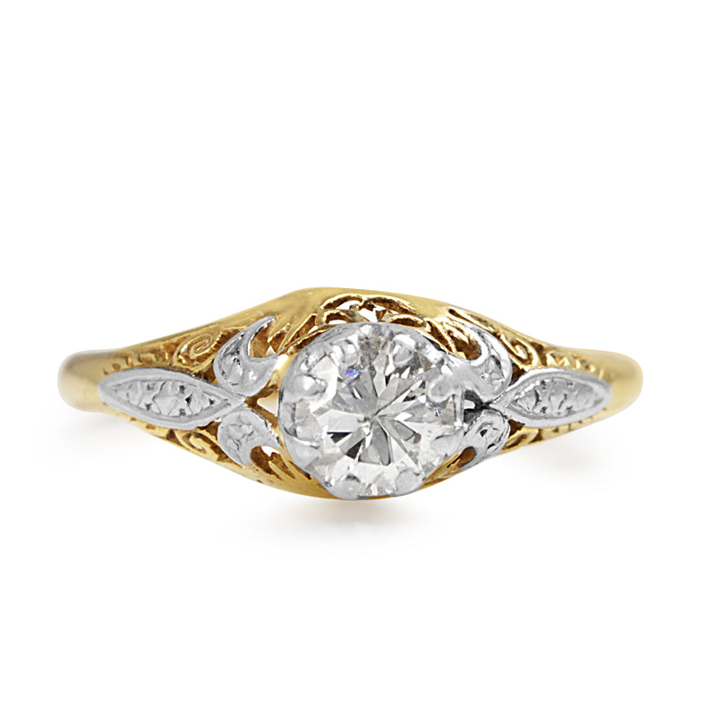 18ct Yellow and White Gold Antique Diamond Solitaire Ring
