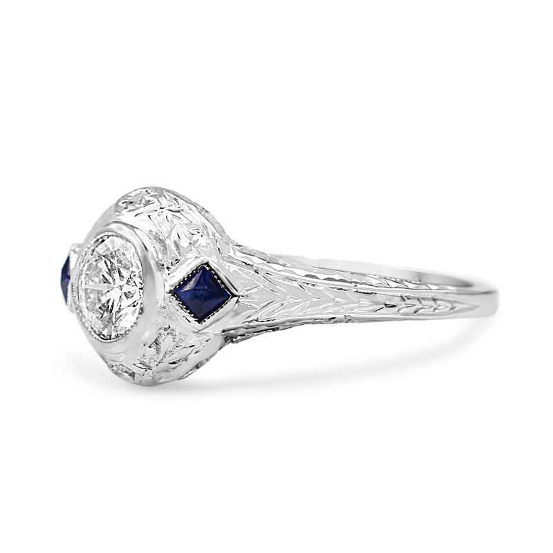 Platinum Deco Sapphire and Diamond Ring