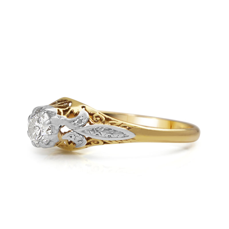 18ct Yellow and White Gold Antique Diamond Solitaire Ring