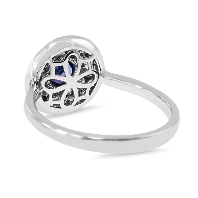 18ct White Gold Sapphire and Diamond Deco Style Ring