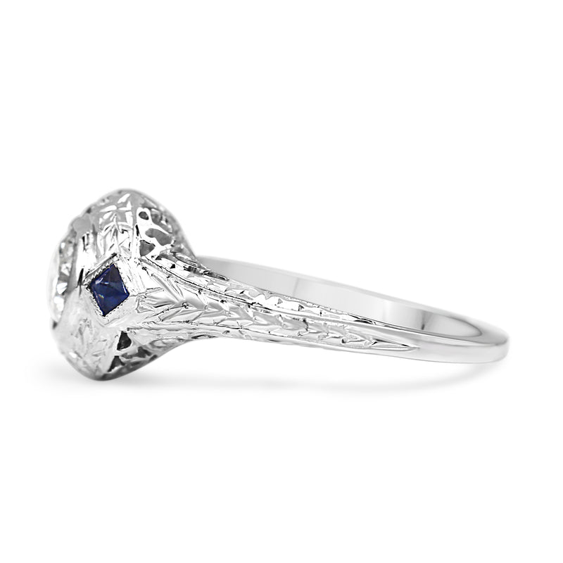 Platinum Deco Sapphire and Diamond Ring