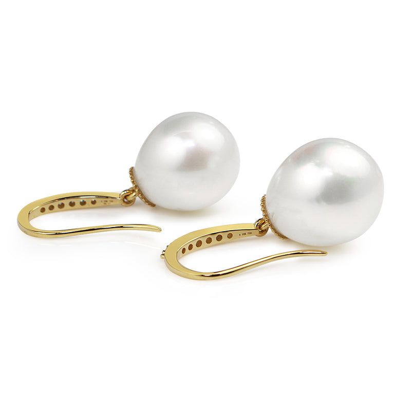 18ct Yellow Gold 13.5mm South Sea Pearl and Diamond Earrings