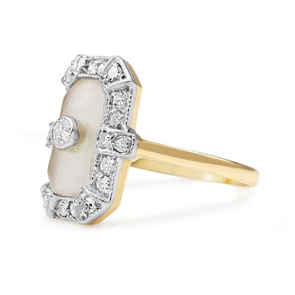 18ct Yellow and White Gold Deco Rock Crystal and Old Cut Diamond Ring