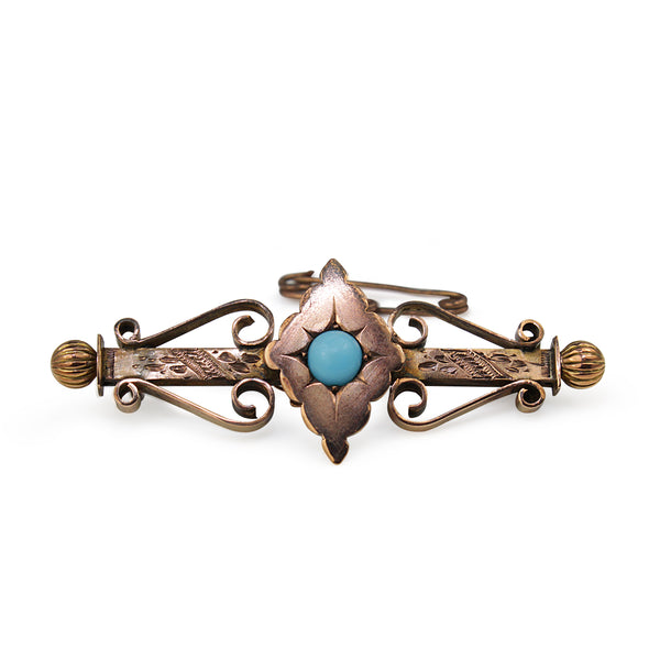 9ct Rose Gold Antique Turquoise Brooch