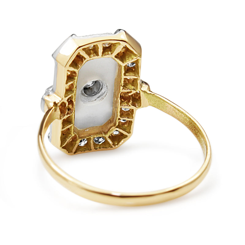 18ct Yellow and White Gold Deco Rock Crystal and Old Cut Diamond Ring