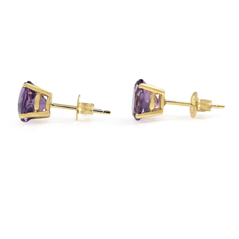 9ct Yellow Gold Large Amethyst Stud Earrings
