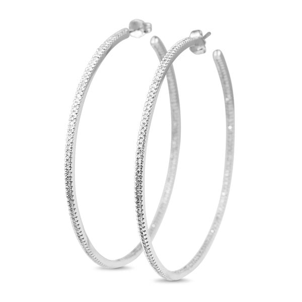 14ct White Gold Large Single Cut Diamond Hoop Earrings