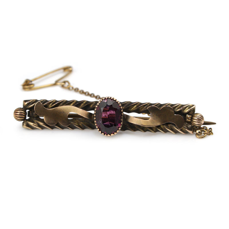 9ct Gold Antique Rhodolite Garnet Brooch