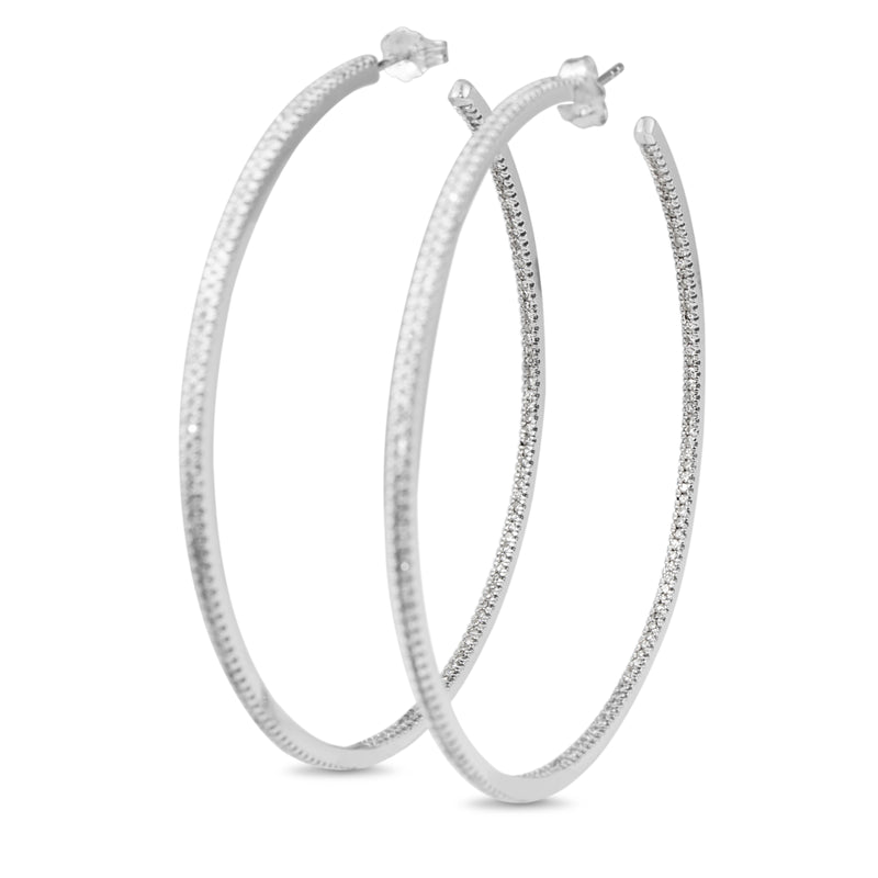 14ct White Gold Large Single Cut Diamond Hoop Earrings