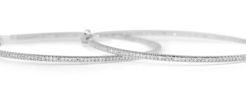 14ct White Gold Large Single Cut Diamond Hoop Earrings