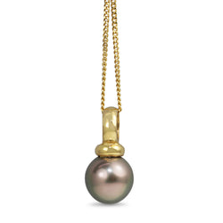 18ct Yellow Gold 9mm Tahitian Pearl Necklace