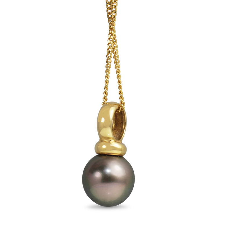 18ct Yellow Gold 9mm Tahitian Pearl Necklace
