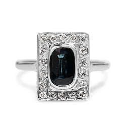 Palladium Vintage Sapphire and Single Cut Diamond Halo Ring