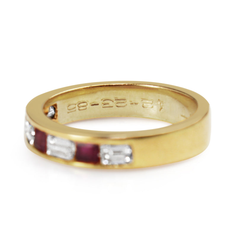 14ct Yellow Gold Ruby and Baguette Diamond Channel Set Band Ring