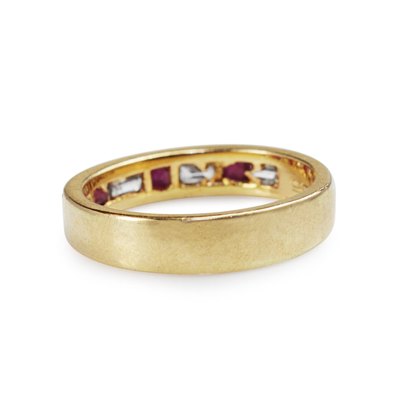 14ct Yellow Gold Ruby and Baguette Diamond Channel Set Band Ring