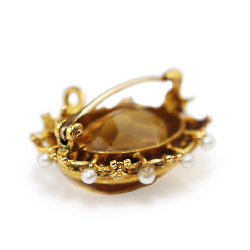 14ct Yellow Gold Antique Citrine and Pearl Brooch