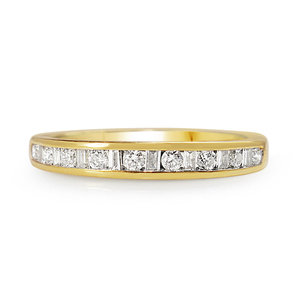 18ct Yellow Gold Baguette and Brilliant Cut Diamond Channel Set Band Ring