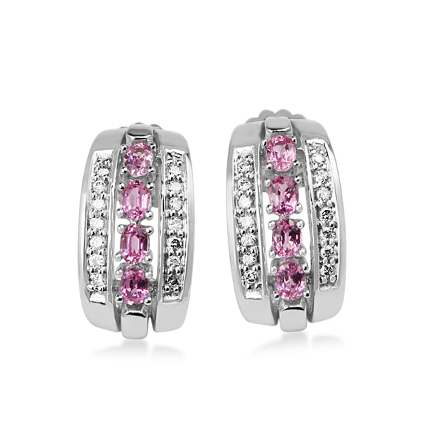 14ct White Gold Pink Sapphire and Diamond Earrings