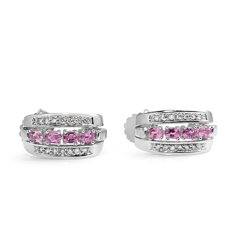 14ct White Gold Pink Sapphire and Diamond Earrings