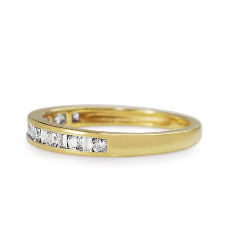 18ct Yellow Gold Baguette and Brilliant Cut Diamond Channel Set Band Ring