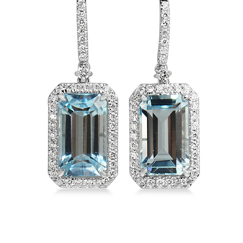 18ct White Gold Aquamarine and Diamond Drop Earrings