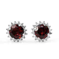 9ct White Gold Garnet and Diamond Halo Earrings