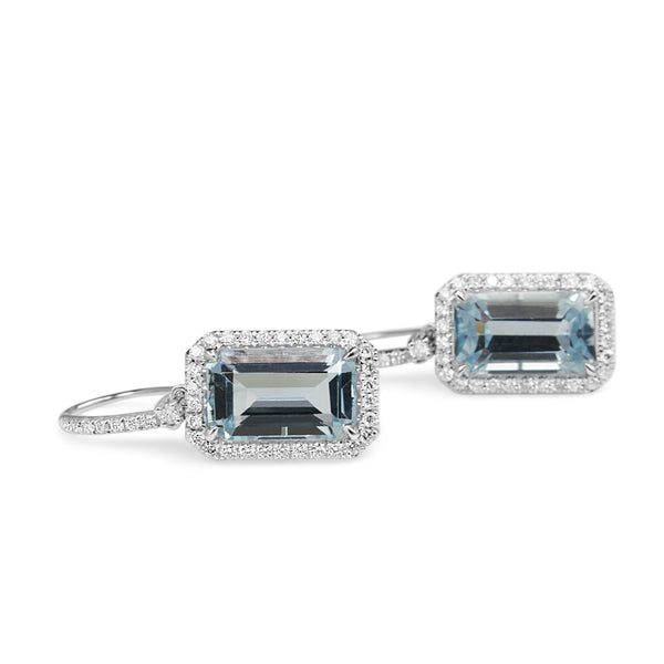 18ct White Gold Aquamarine and Diamond Drop Earrings