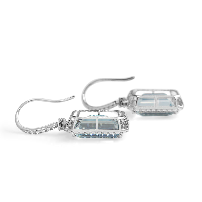 18ct White Gold Aquamarine and Diamond Drop Earrings