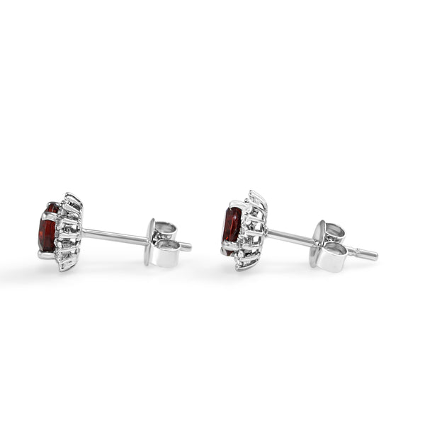 9ct White Gold Garnet and Diamond Halo Earrings