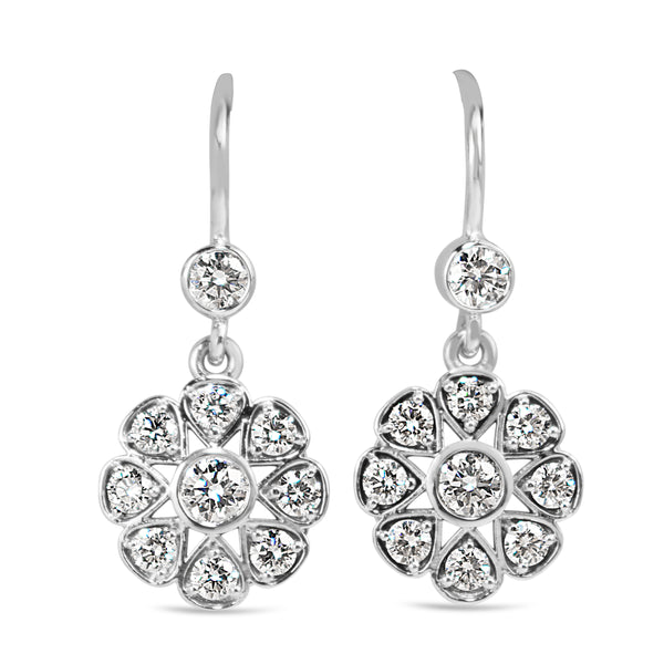 18ct White Gold Deco Style Drop Diamond Earrings