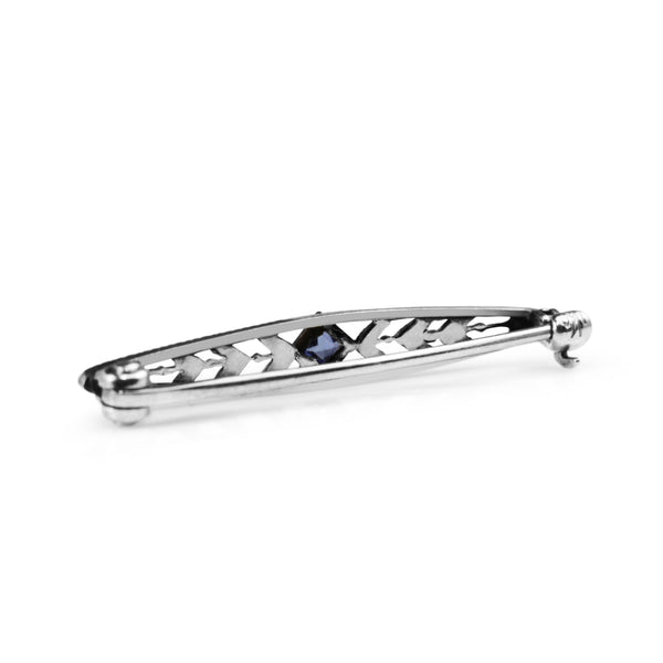 9ct White Gold Sapphire Deco Vintage Brooch
