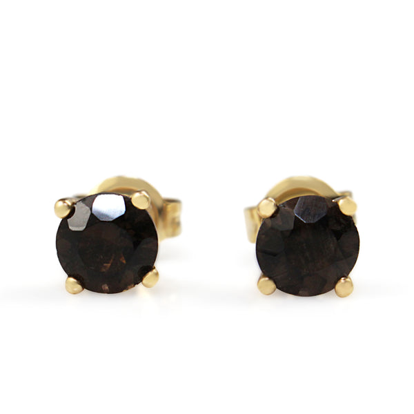 9ct Yellow Gold Smokey Quartz Stud Earrings