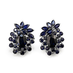 18ct White Gold Vintage Sapphire Cluster Earrings