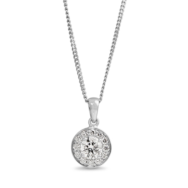 9ct White Gold Diamond Halo Necklace