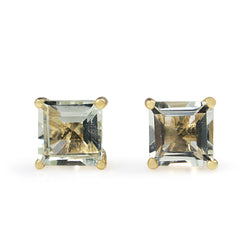 9ct Yellow Gold Green Amethyst Stud Earrings