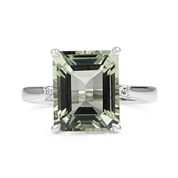 9ct White Gold Green Amethyst and Diamond Cocktail Ring