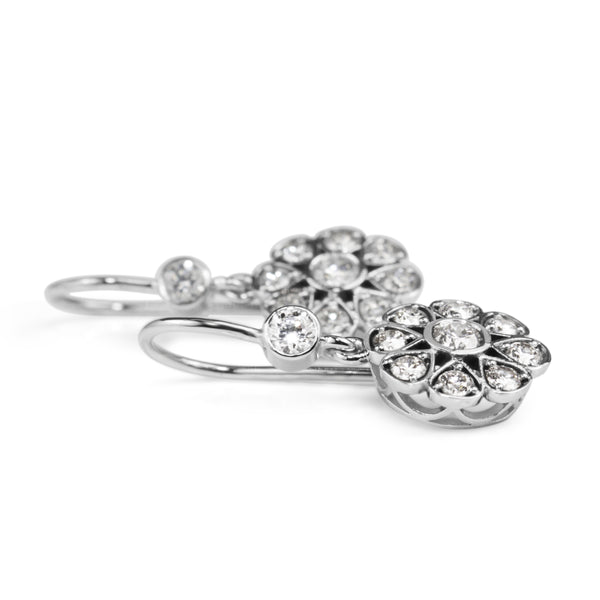 18ct White Gold Deco Style Drop Diamond Earrings