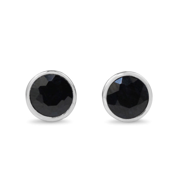 9ct White Gold Dark Bezel Sapphire Stud Earrings