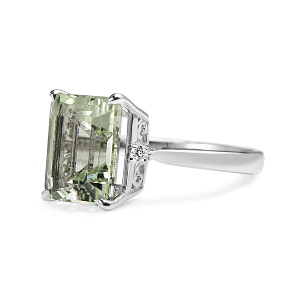 9ct White Gold Green Amethyst and Diamond Cocktail Ring