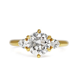 18ct Yellow Gold Old Cut Diamond and Pear Shape 3 Stone Ring