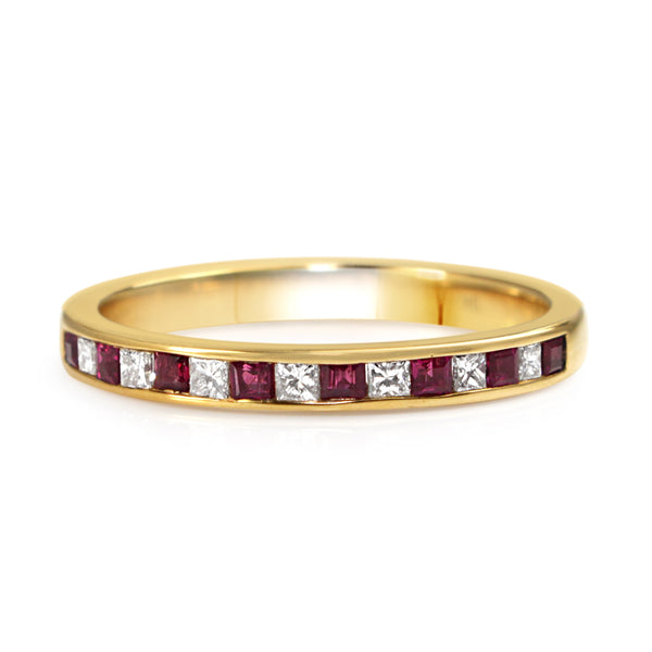 9ct Yellow Gold Channel Set Ruby and Diamond Ring