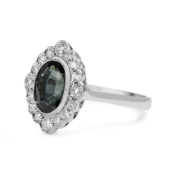 18ct White Gold Sapphire and Diamond Daisy Style Ring