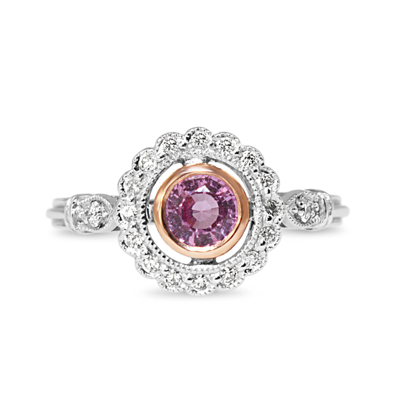 9ct White and Rose Gold Sapphire and Diamond Daisy Ring