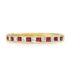 9ct Yellow Gold Channel Set Ruby and Diamond Ring