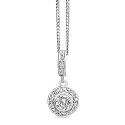 9ct White Gold Bezel Diamond Halo Necklace