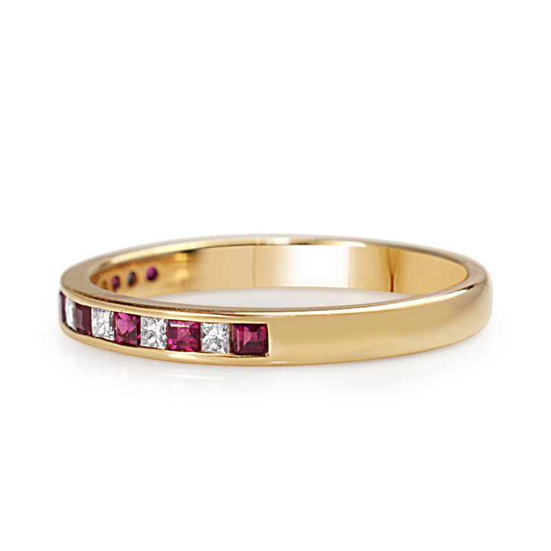 9ct Yellow Gold Channel Set Ruby and Diamond Ring