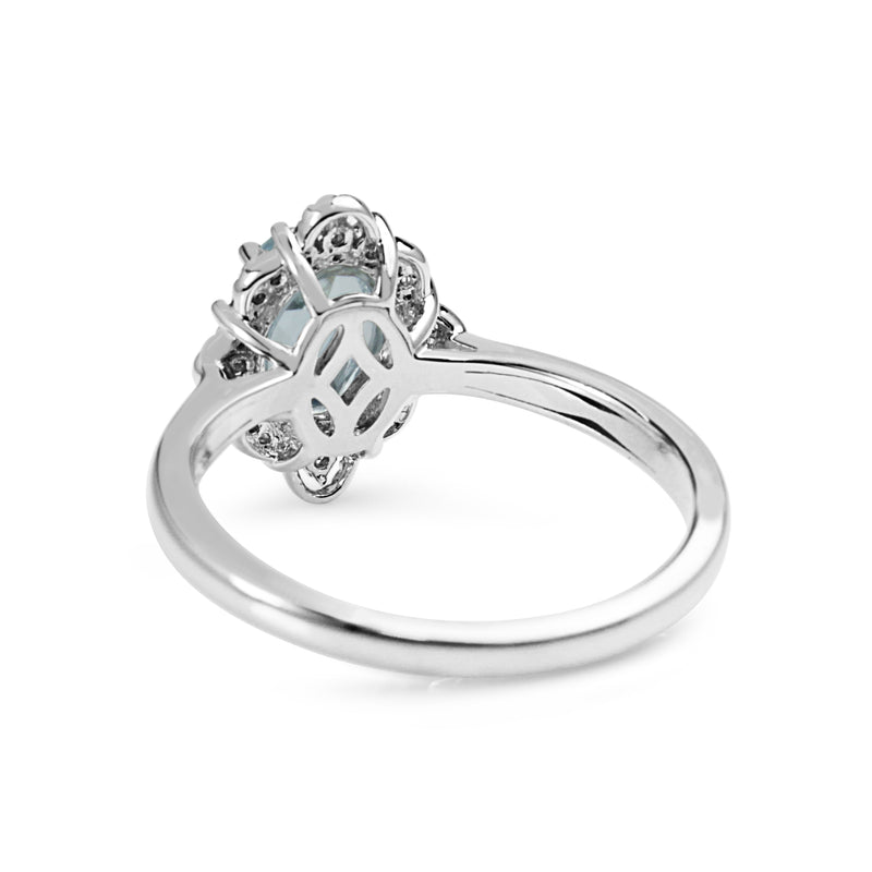 9ct White Gold Aquamarine and Diamond Vintage Style Halo Ring
