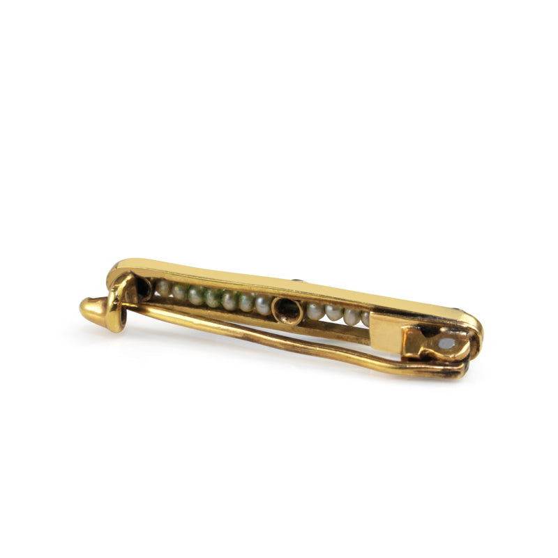 18ct Yellow and White Gold Antique Seed Pearl and Rose Cut Diamond Brooch