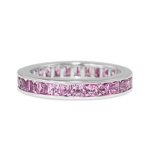 18ct White Gold All Round Channel Set Pink Sapphire Band Ring