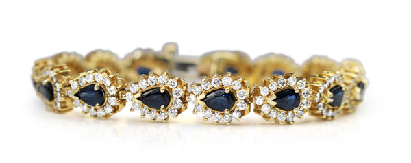 14ct Yellow Gold Vintage Sapphire and Diamond Cluster Bracelet